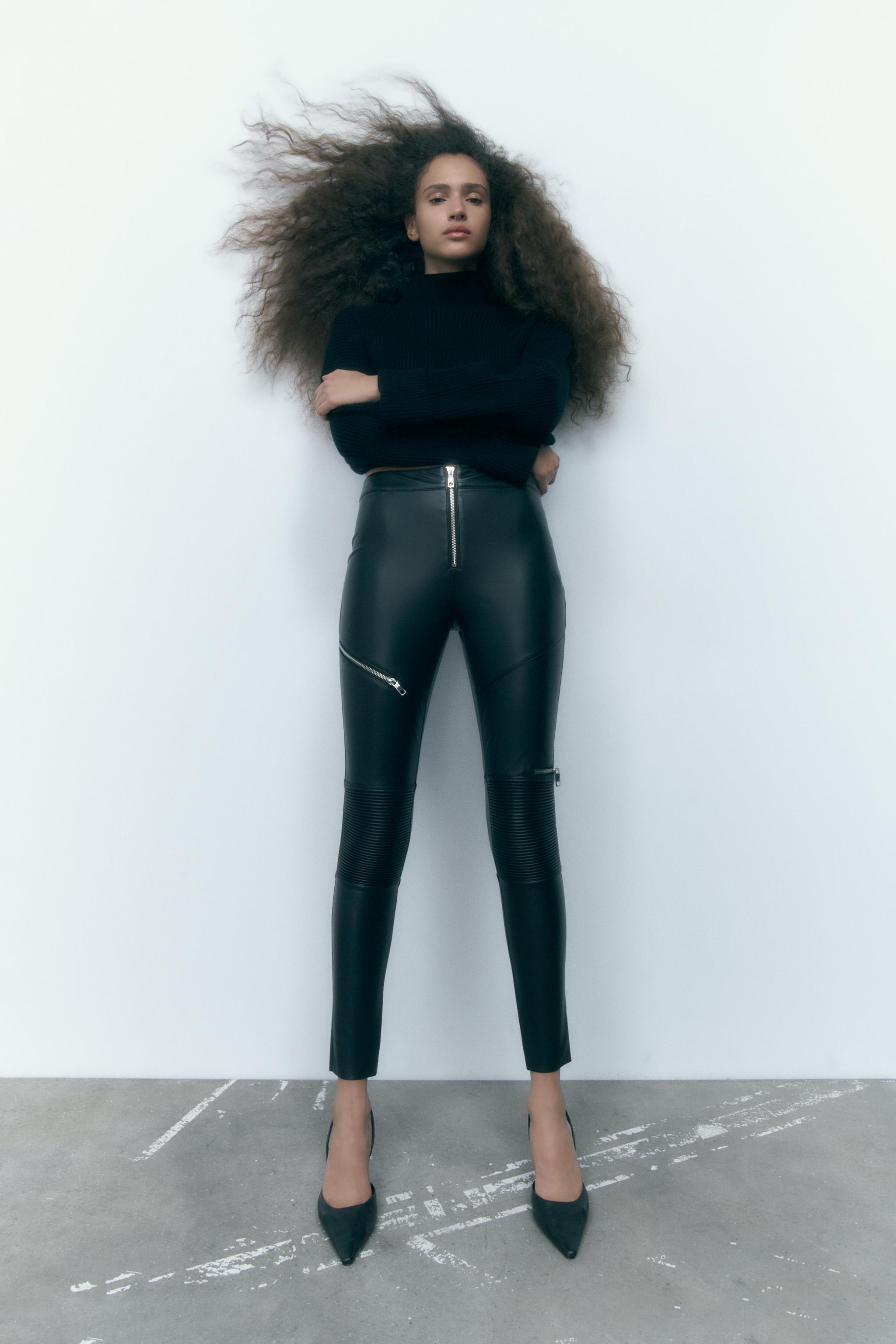 Leather pants with zippers zara online